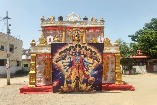 రాంపల్లిలో నవరాత్రి ఉత్సవాలకు మండపం సిద్ధం రాంపల్లిలో నవరాత్రి ఉత్సవాలకు మండపం సిద్ధం