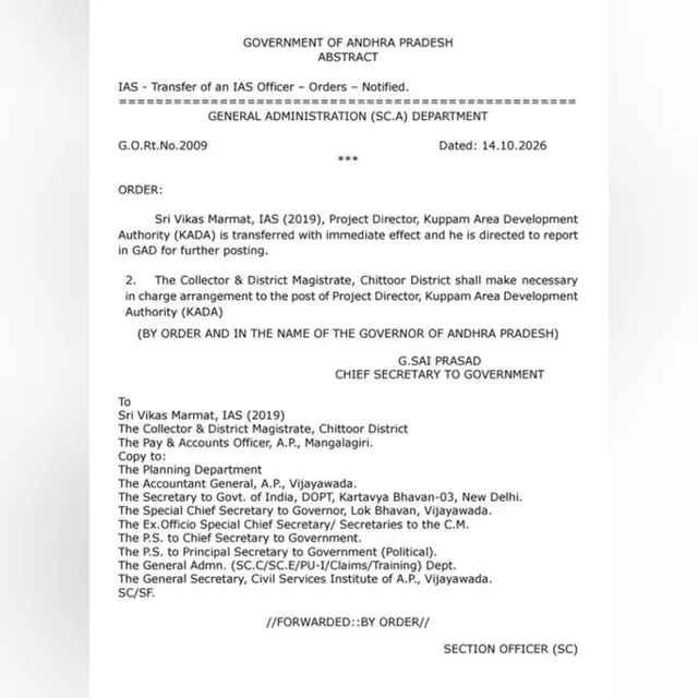 కుప్పం వివాదాస్ప‌ద ఐఏఎస్‌పై బదిలీ వేటు