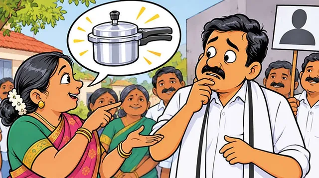 தாராபுரம் இடைத்தேர்தல் வேட்பாளரிடம் குக்கர் கேட்ட பெண்