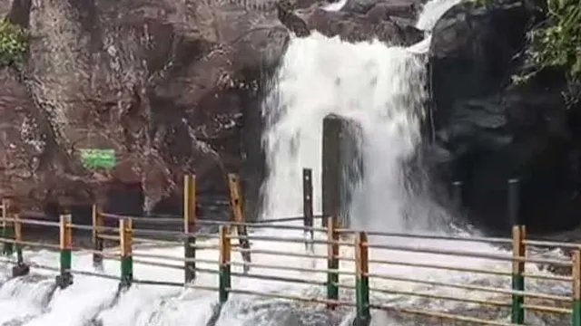 மணிமுத்தாறு அருவியில் வெள்ளப்பெருக்கு: சுற்றுலாப் பயணிகள் குளிக்க தடை