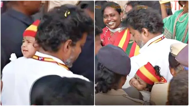 வாக்கு சேகரிப்பின்போது குழந்தைக்கு பெயர் வைத்த CM விஜய்