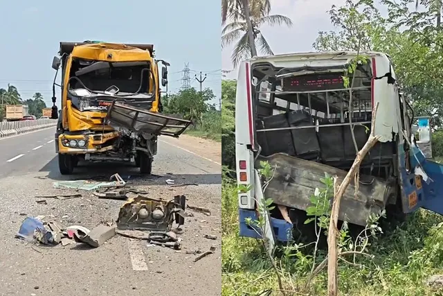 அரசுப் பேருந்தின் பின்னால் மோதிய லாரி: பயணிகள் காயம் அரசுப் பேருந்தின் பின்னால் மோதிய லாரி: பயணிகள் காயம்