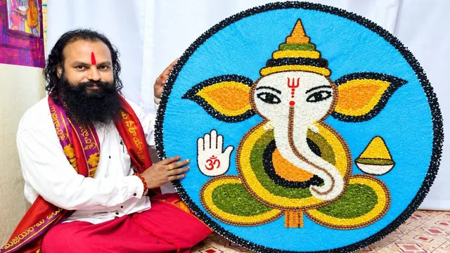 నవధాన్యాలతో వినూత్న గణపతి చిత్రం