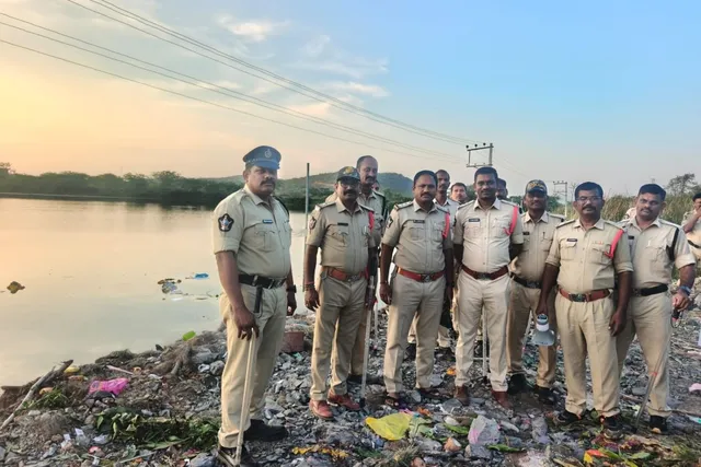 మంగంపేట చెరువు వద్ద పటిష్ట పోలీసు బందోబస్తు